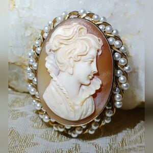 Vintage Danecraft 12K Gold Fill Genuine Cameo Pin Brooch Pendant Signed